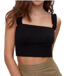 Aritzia Sunday Best Firecracker Tank Cropped Black Ribbed Tank Ruffle Straps M